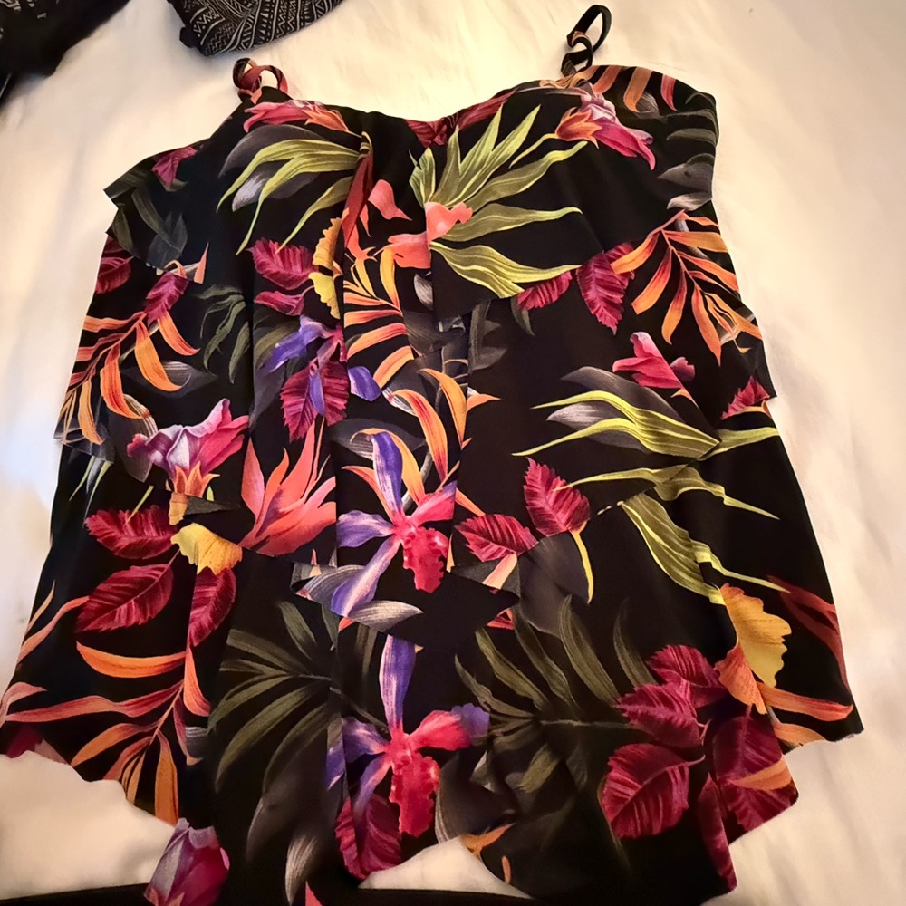 Miraclesuit Pink, Black and Red Asymmetrical Two piece swimsuit